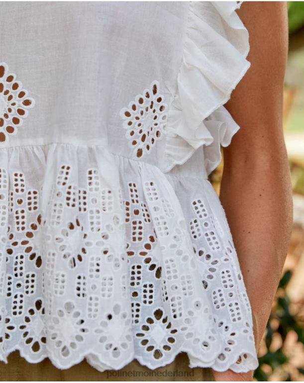 nl Polin et moi Jane opengewerkte blouse wit JD28V160 kleding