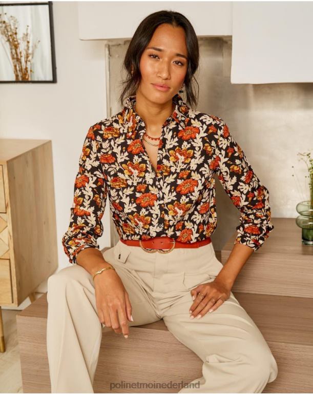 nl Polin et moi cira gebloemd overhemd zwart JD28V226 kleding