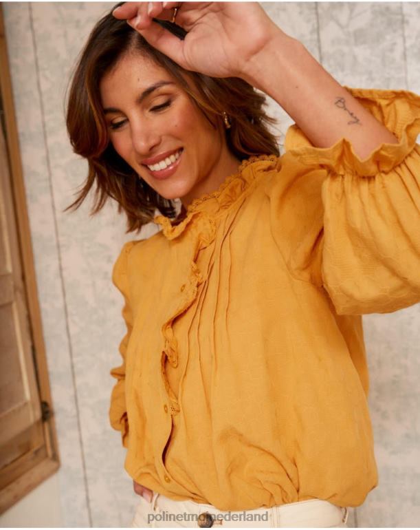 nl Polin et moi naia kanten overhemd oker JD28V222 kleding