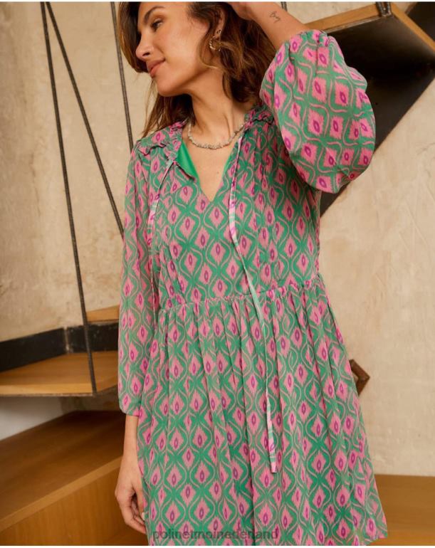 nl Polin et moi Rafaella geometrische jurk smaragdgroen JD28V135 kleding
