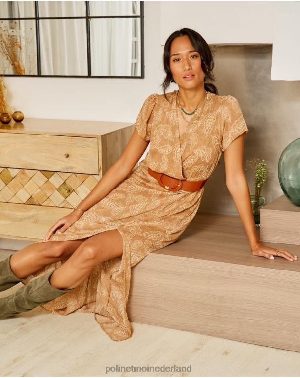 nl Polin et moi bambina bladeren jurk kameel JD28V137 kleding