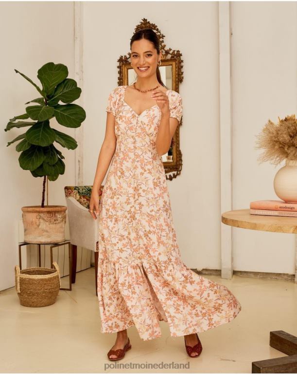 nl Polin et moi gebloemde jurk geïsoleerd Zalm JD28V94 kleding