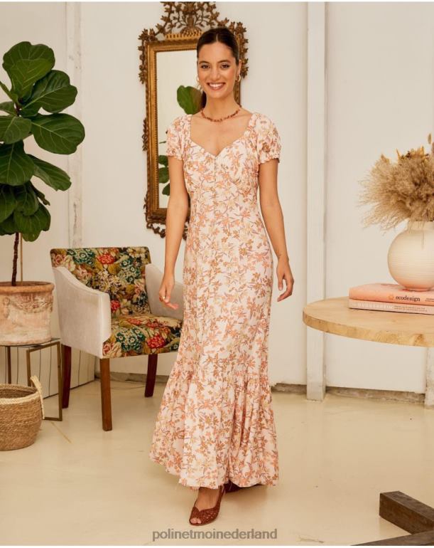 nl Polin et moi gebloemde jurk geïsoleerd Zalm JD28V94 kleding