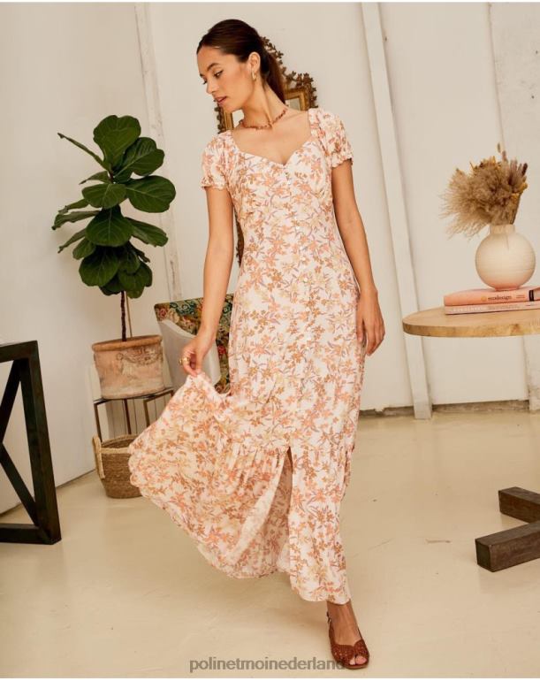 nl Polin et moi gebloemde jurk geïsoleerd Zalm JD28V94 kleding