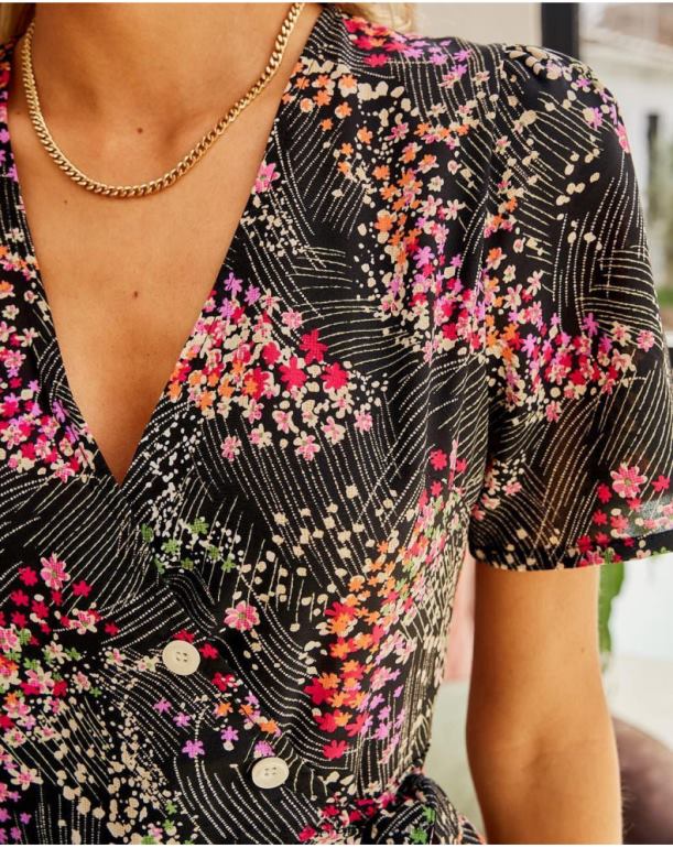 nl Polin et moi jurk bloemen jara zwart JD28V116 kleding