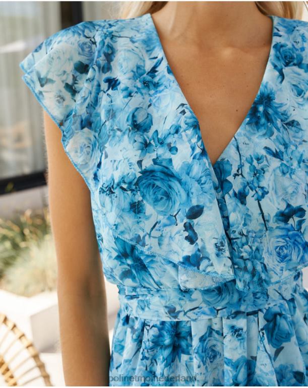 nl Polin et moi jurk met ruches damaris turkoois JD28V12 kleding