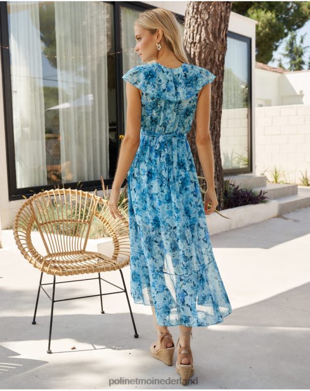 nl Polin et moi jurk met ruches damaris turkoois JD28V12 kleding