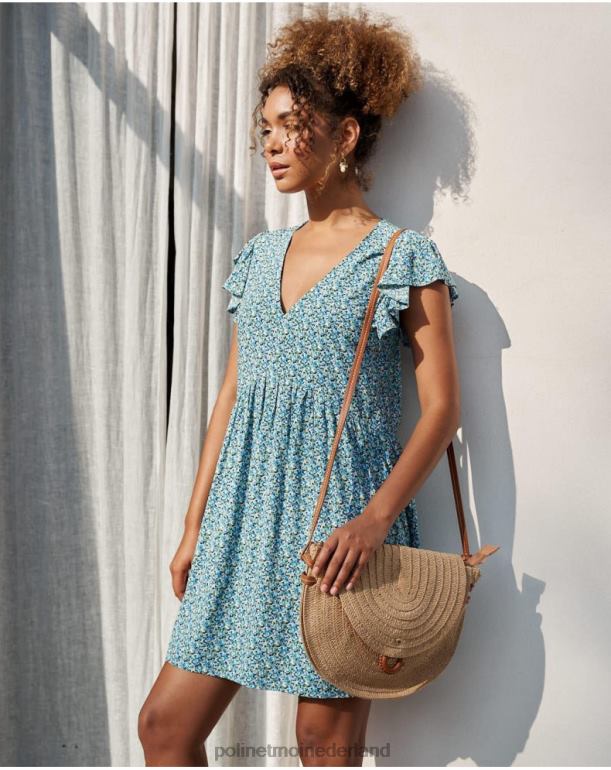 nl Polin et moi jurk met ruches lena klein blauw JD28V30 kleding