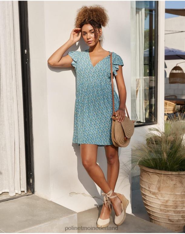 nl Polin et moi jurk met ruches lena klein blauw JD28V30 kleding