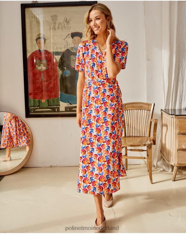 nl Polin et moi midi-jurk bloemen hannah oranje JD28V95 kleding